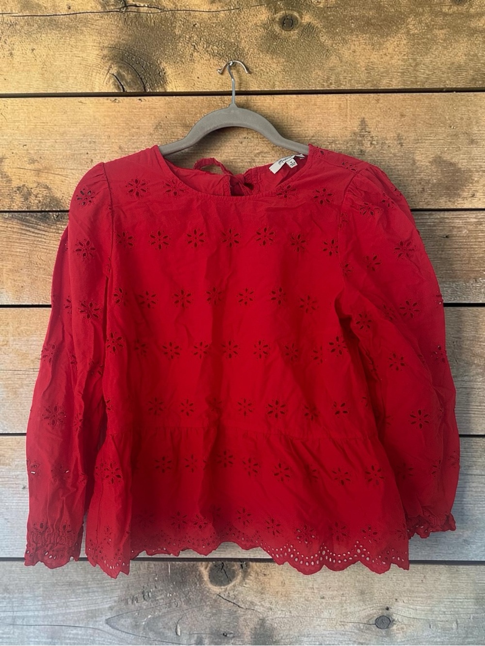 Madewell Red Eyelet Peplum Blouse